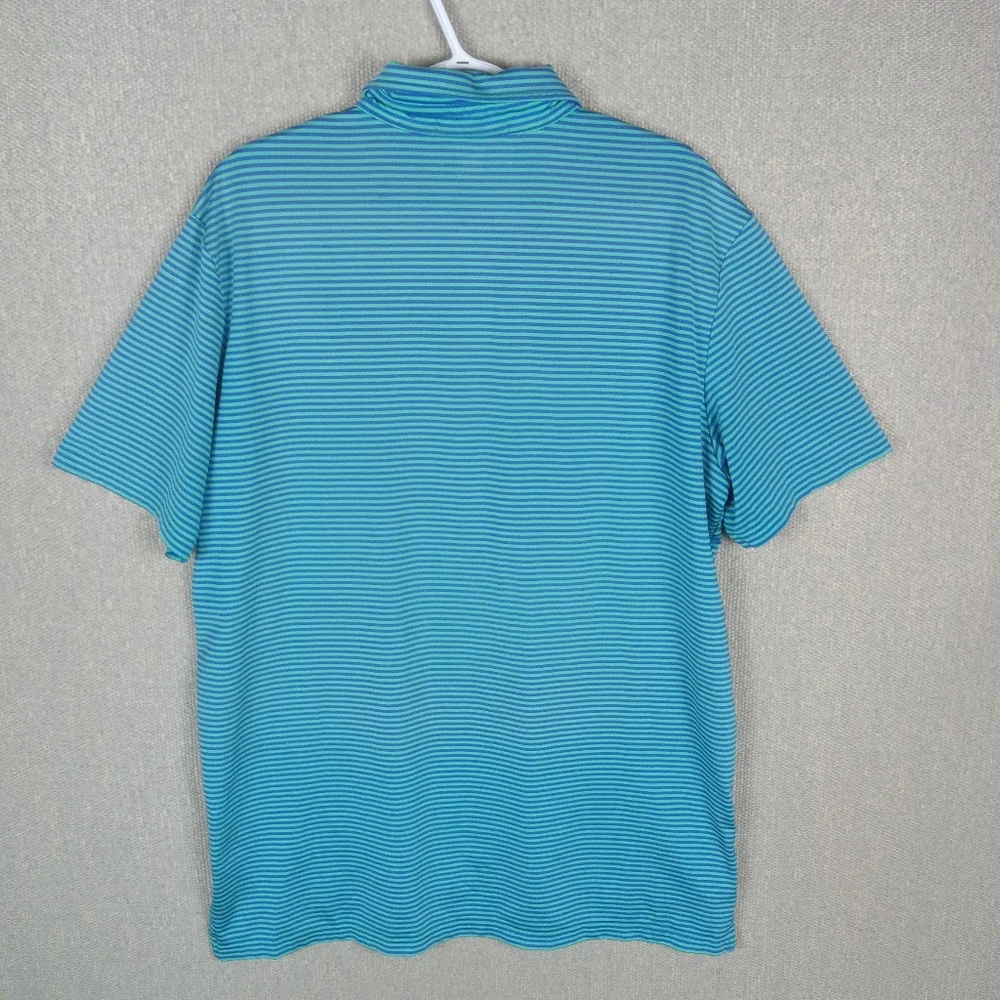 RLX Ralph Lauren Polo Shirt Blue Green Striped Large Golf Performance Preppy